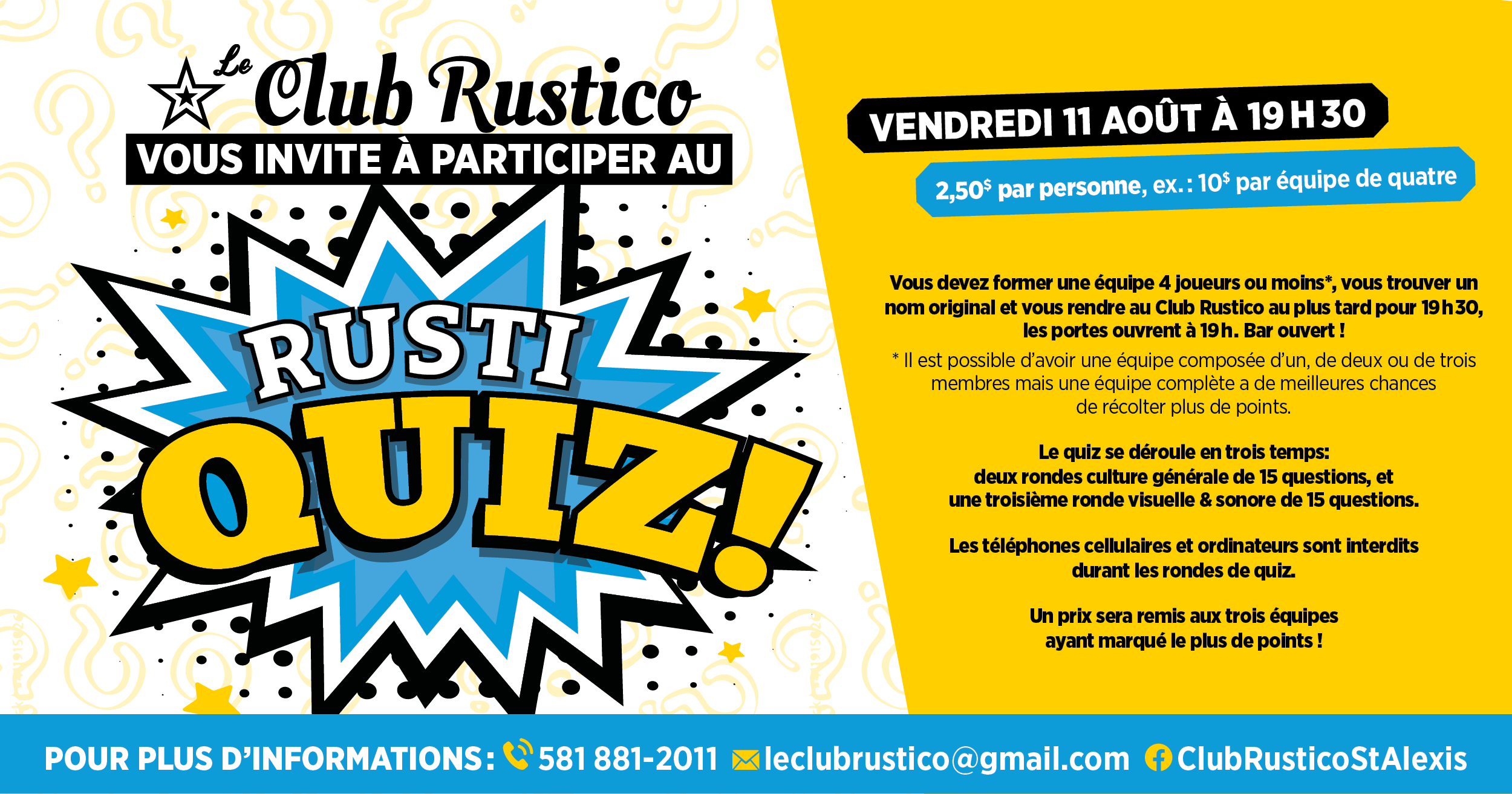 Le Club Rustico vous invite à participer au RustiQuiz