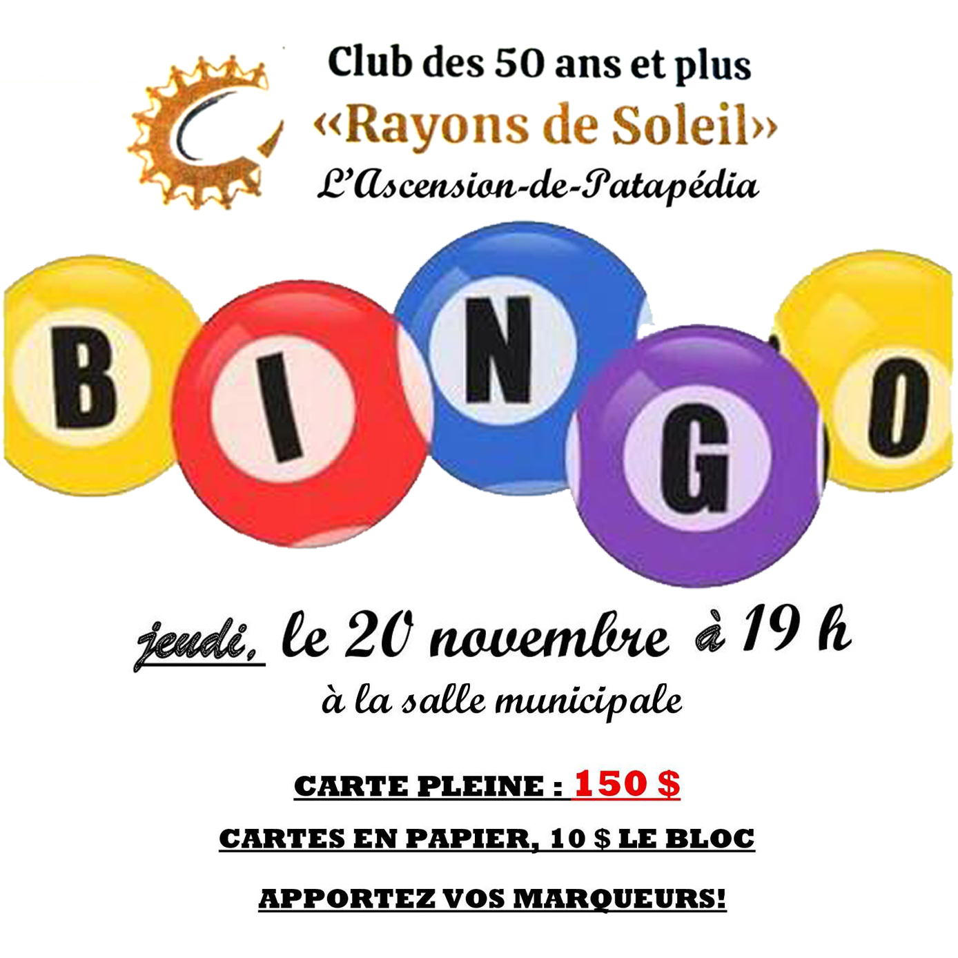Bingo du Club des 50 ans et + de L’Ascension-de-Patapédia