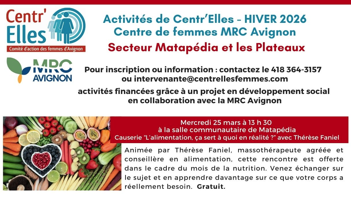 Causerie « l'alimentation, ça sert à quoi en réalité? »