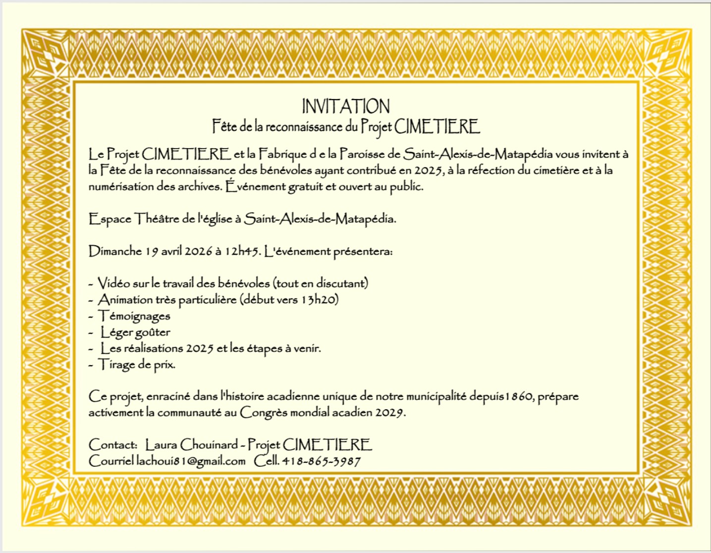 Fête de la reconnaissance du Projet CIMETIERE